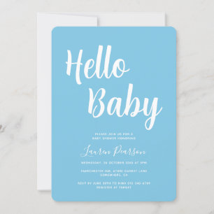Hello Baby Light Blue Baby Shower Invitation