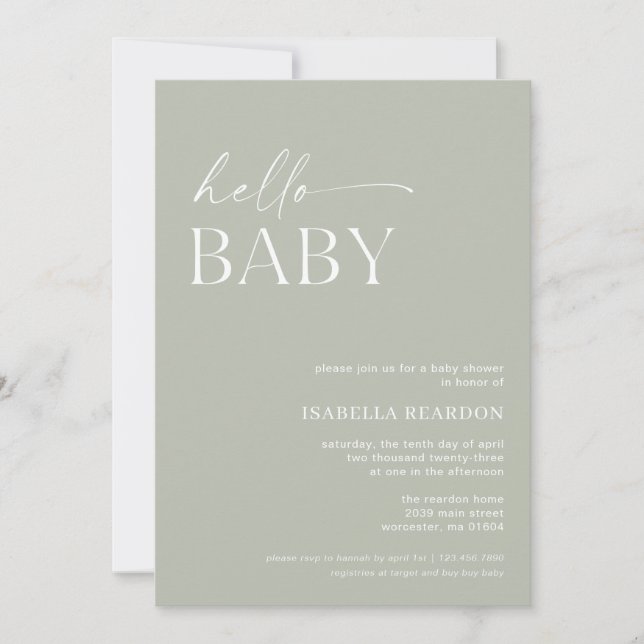 Hello Baby Minimalist Baby Shower Invitation (Front)