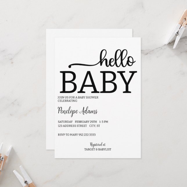 Hello Baby Minimalist Baby Shower Invitation (Front/Back In Situ)