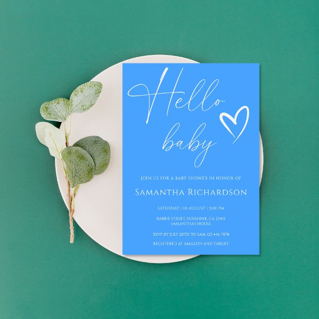 Hello Baby Minimalist Blue Boy Baby Shower Invitation (Creator Uploaded)
