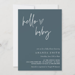 Hello Baby Minimalist Boho Blue Boy Baby Shower Invitation