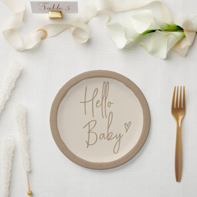 Hello Baby Minimalist Gender Neutral Baby Shower Paper Plate (Wedding)