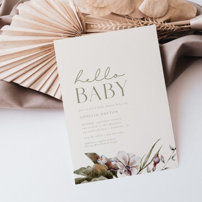 HELLO BABY | Minimalist Sage & Ivory Baby Shower Invitation (Creator Uploaded)
