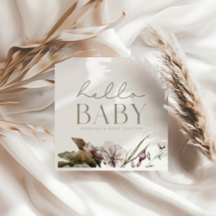 HELLO BABY Minimalist Sage & Ivory Custom Napkin