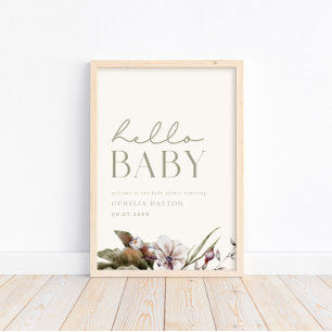 HELLO BABY   Minimalist Sage & Ivory Welcome  Poster