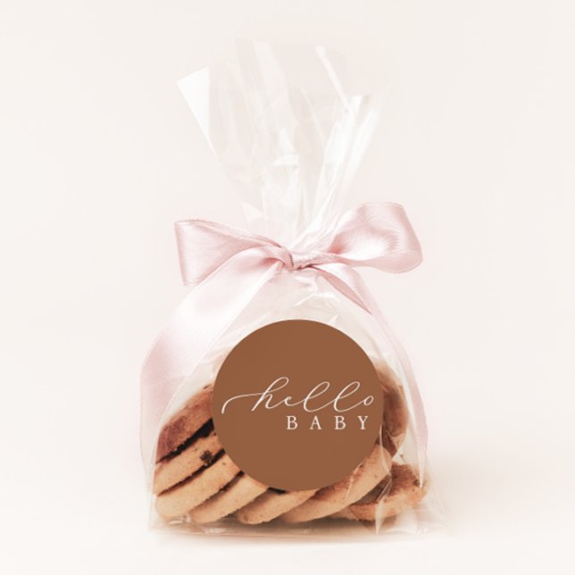 Hello Baby Minimalist Script Baby Shower Classic Round Sticker (Creator Uploaded)