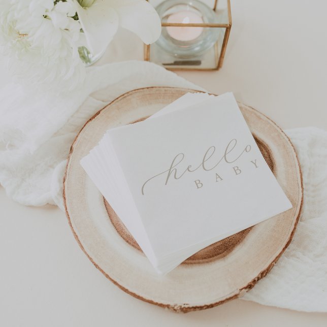 Hello Baby Minimalist Script Baby Shower Napkin (Creator Uploaded)