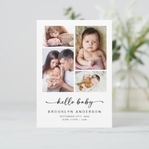 Hello Baby   Modern Four Photo Birth Announcement