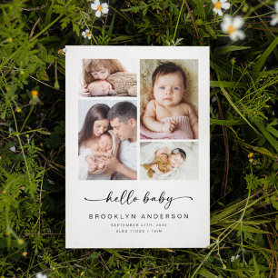 Hello Baby   Modern Four Photo Birth Announcement