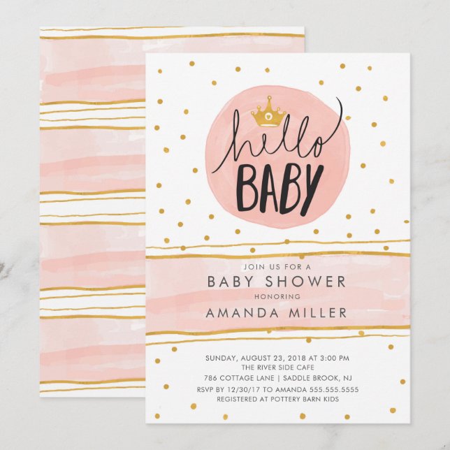 HELLO BABY · Modern Girls BabyShower Invitation (Front/Back)