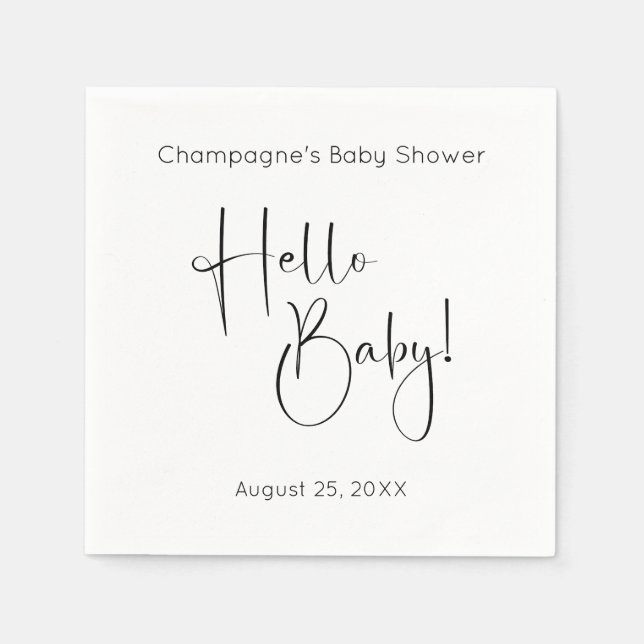Hello Baby Modern Script Baby Shower Napkin (Front)