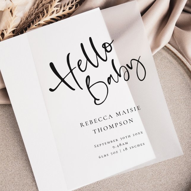 Hello Baby Modern Script Birth Announcement (Creator Uploaded)