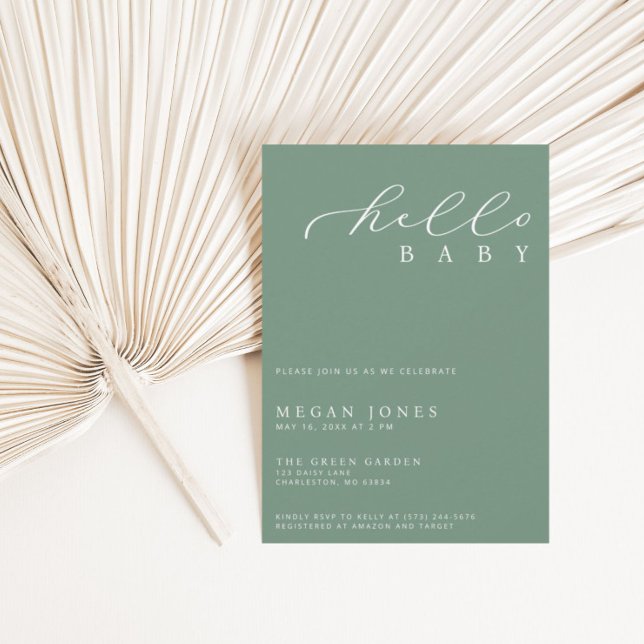 Hello Baby Modern Script Minimalist Baby Shower Invitation (Creator Uploaded)
