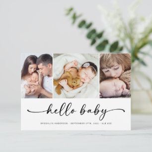Hello Baby Modern Three Photo Birth Announcement