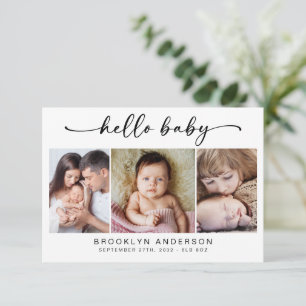 Hello Baby Modern Three Photo New Baby Thank You Card