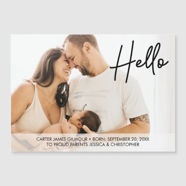 Hello Baby Name Birth Proud parents family photo Magnetic Invitation (Front)