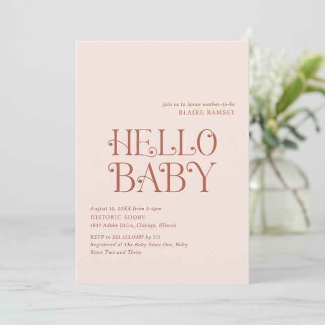 Hello Baby Neutral Modern Baby Shower Invitation (Standing Front)