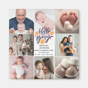 Hello Baby   Newborn Baby Birth Stats 8 Photos Magnet