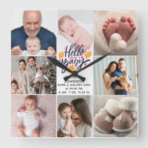Hello Baby Newborn Baby Birth Stats 8 Photos Square Wall Clock