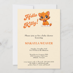 hello baby Orange Script cat Baby Shower Invitation