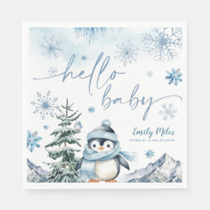 Hello Baby Penguin, Winter blue baby shower Napkin