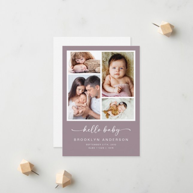 Hello Baby | Photo Collage Birth Announcement (Front/Back In Situ)