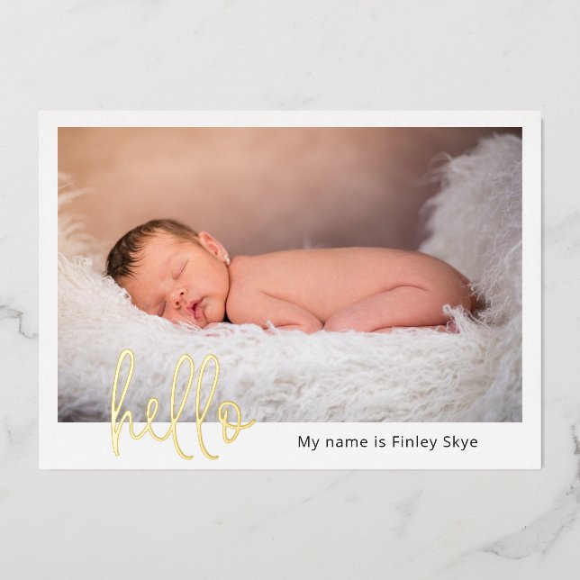 Hello Baby Photo Modern Foil Birth Announcement (Front)