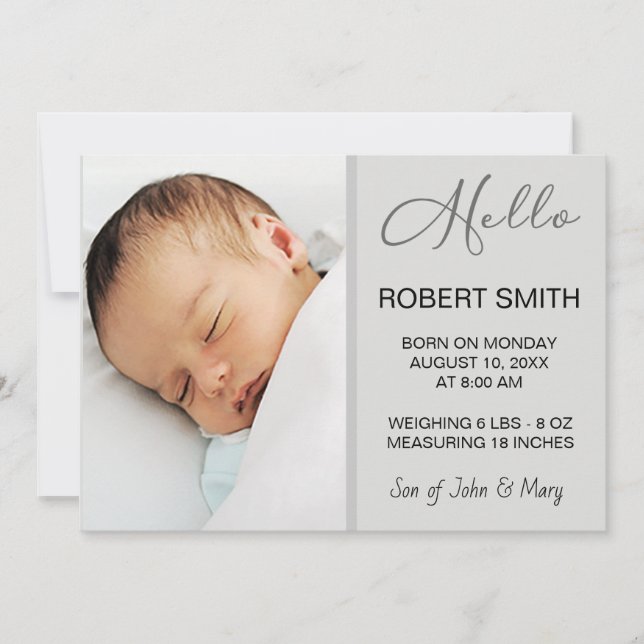 Hello Baby Photo Script Birth Announcement (Front)