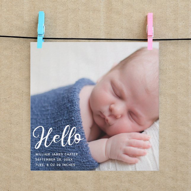 Hello Baby Photo Simple Chic Birth Announcement (Creator Uploaded)