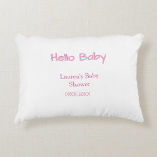 hello baby pink pastel baby shower name date trend decorative cushion