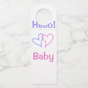 Hello baby pink purple heart name watercolor boho bottle tag