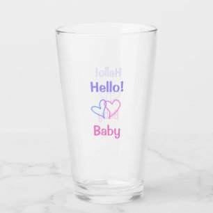 Hello baby pink purple heart name watercolor boho glass