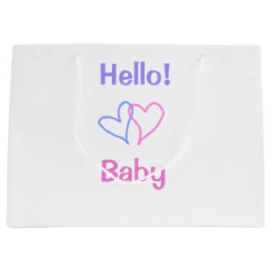 Hello baby pink purple heart name watercolor boho large gift bag