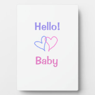 Hello baby pink purple heart name watercolor boho plaque