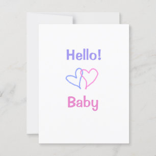 Hello baby pink purple heart name watercolor boho postcard