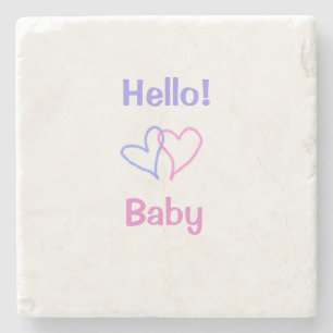 Hello baby pink purple heart name watercolor boho stone coaster
