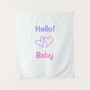 Hello baby pink purple heart name watercolor boho tapestry