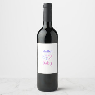 Hello baby pink purple heart name watercolor boho wine label