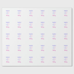 Hello baby pink purple heart name watercolor boho wrapping paper