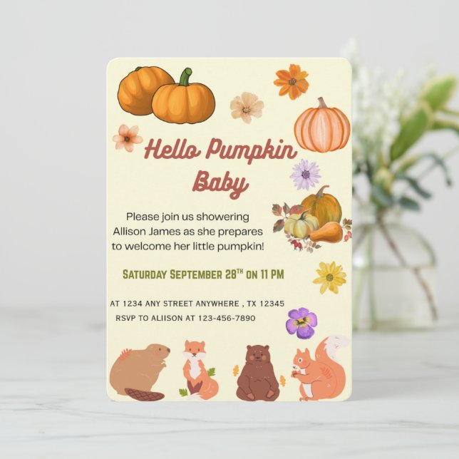 Hello Baby Pumpkin Fall Baby Shower Invitation  (Standing Front)