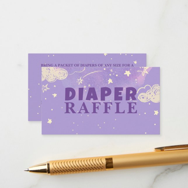Hello Baby Purple Dream Diaper Raffle Baby Shower Enclosure Card (Front/Back In Situ)