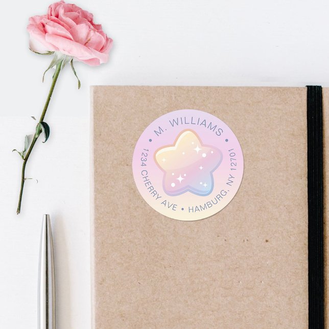 Hello Baby Rainbow And Stars Pastel Address Classic Round Sticker (Creator Uploaded)