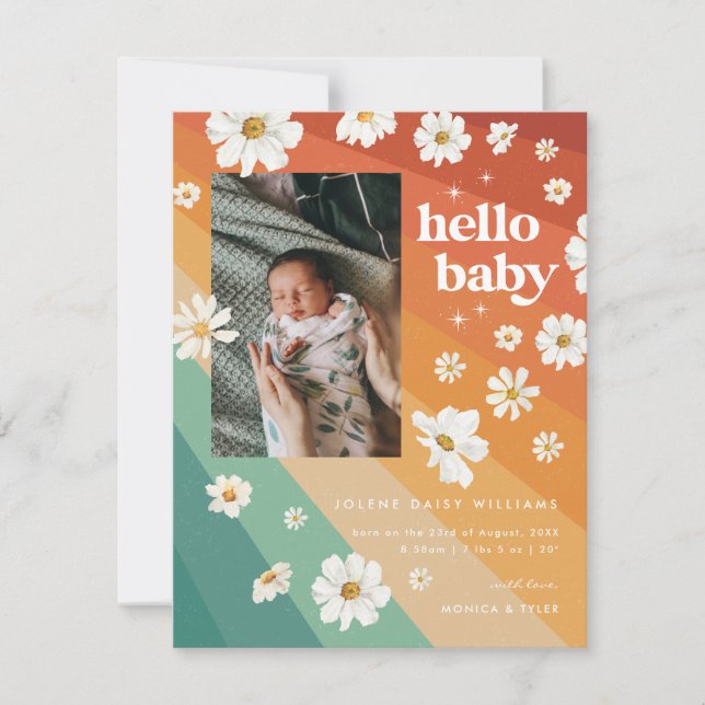 Hello Baby | Retro Boho Birth Announcement (Front)