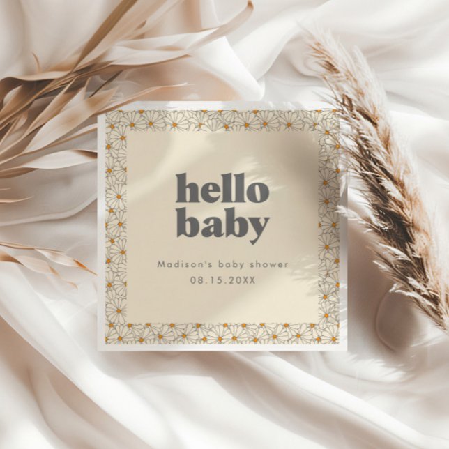 Hello Baby Retro Boho Daisy Custom Napkin (Creator Uploaded)