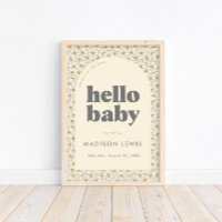 Hello Baby Retro Boho Daisy Welcome Poster