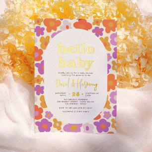 Hello Baby Retro Daisy Gold Pressed Baby Shower