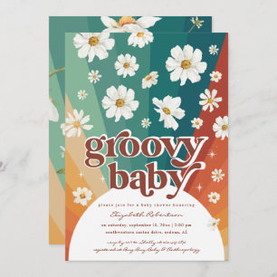 Hello Baby   Retro Daisy Rainbow Baby Shower  Invitation
