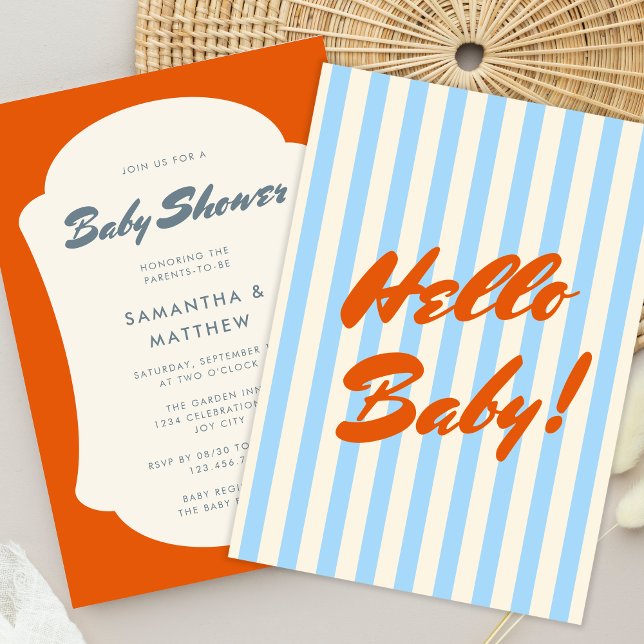 Hello Baby Retro Orange Abstract Frame Baby Shower Invitation (Creator Uploaded)