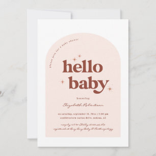 Hello Baby   Retro Pink & Terracotta Baby Shower Invitation