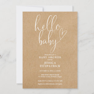 Hello Baby Rustic Kraft All In One Baby Shower Invitation